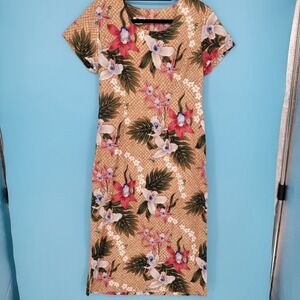 Vintage Mamo Howell moo moo Sheath Dress Women Size 12  Hawaiian Floral Cotton